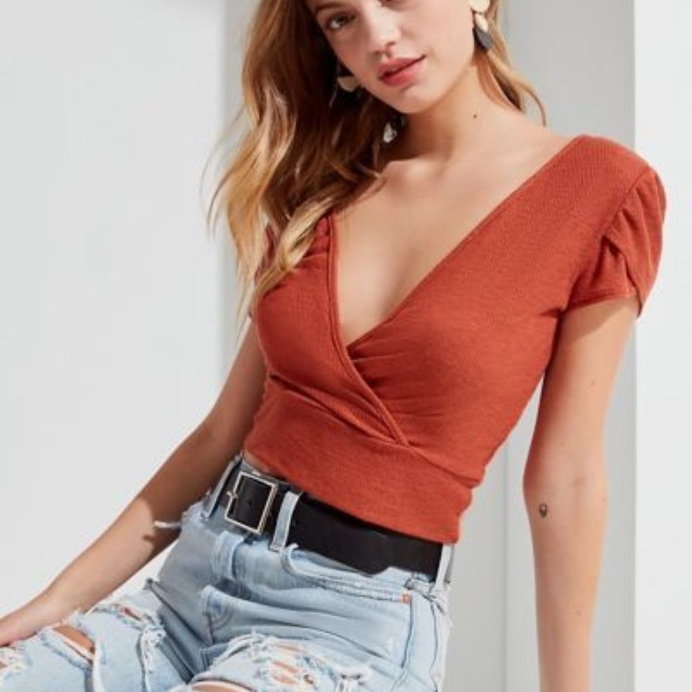 Urban Outfitters Double Surplice Top in Rust - Size XS